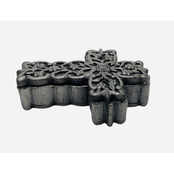 Vintage Torino Pewter Celtic Cross Brooch Pin & Small Trinket Box Crucifix Irish - Picture 5 of 8